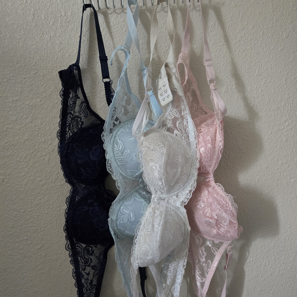 SHEIN Lace Bra Collection - Navy, Light Blue, White, Pink